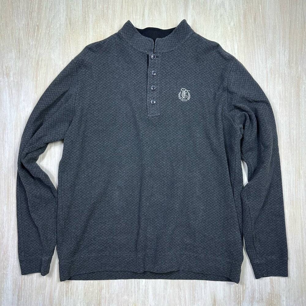 Straight Down Gray Golf Quarter Button Long Sleeve Pullover Sweater Men’s Large